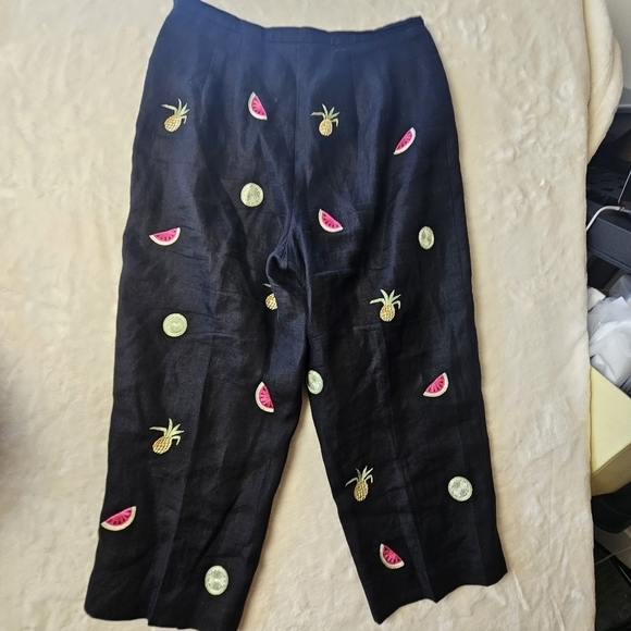 Talbots Irish Linen Pants 14 petite Fruit Tropical Vacation Beach Pull On - Picture 9 of 12